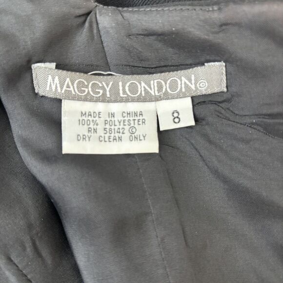 Maggy London Lined Sheath Dress Size 8 Black Elegant Floral Embroidered Wedding - Picture 8 of 15